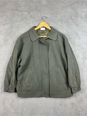 Edinburgh Mens Pure New Wool Jacket Olive Green Full Zip Made in GB Size 16